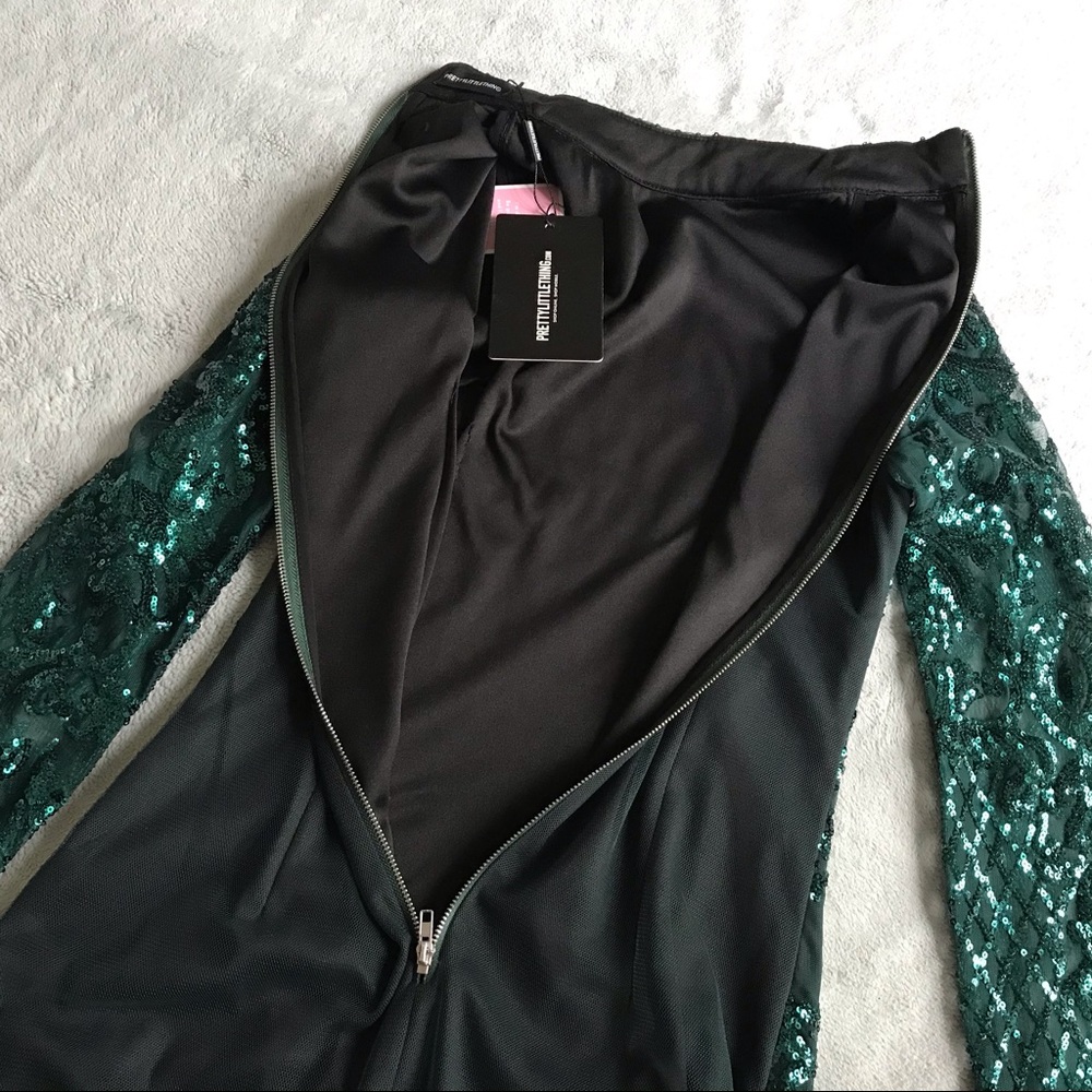 NWT PrettyLittleThing Emerald Green Sequin Fringe Tassel Bodycon Party Dress 2 - Picture 12 of 13